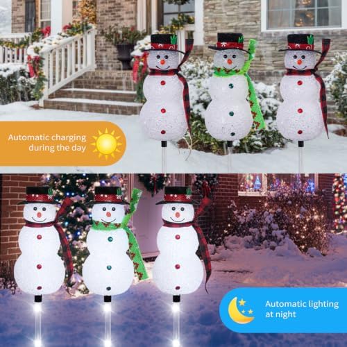 Christmas Snowman Solar Pathway Lights Outdoor Decorations, 6 Pack - Image 3