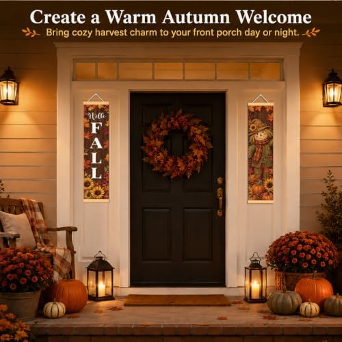 Hello Fall Door Banner Set of 2, Scarecrow Pumpkin Porch Decor for Home - Image 6