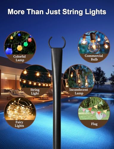 6 Pack String Light Poles for Deck, 5Ft Heavy-Duty Metal Deck Light Poles for Outside with Fixing Clips, Lighting Hanging Post Accessories for Patio Decor Garden Backyard Yard Fence Porch Decorations - Image 4