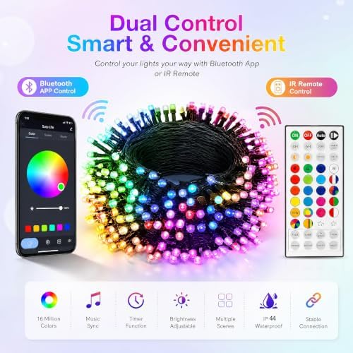 Dazzle Bright Smart Christmas String Lights, 98FT 300 LED RGB Color Changing String Lights with Remote & App Controlled, Halloween Decorations for Indoor Outdoor Holiday Xmas Tree Party Decor - Image 3