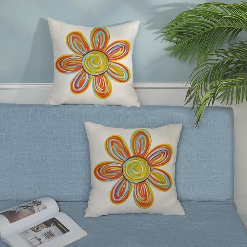 Summer Pillow Covers 18x18 Inch Set of 2 Watercolor Yellow Sun Flower Decorative Throw Pillows Boho Outdoor Sunshine Pillow Cases Linen Farmhouse Cushion Case Decorations for Home Bedroom - Image 3