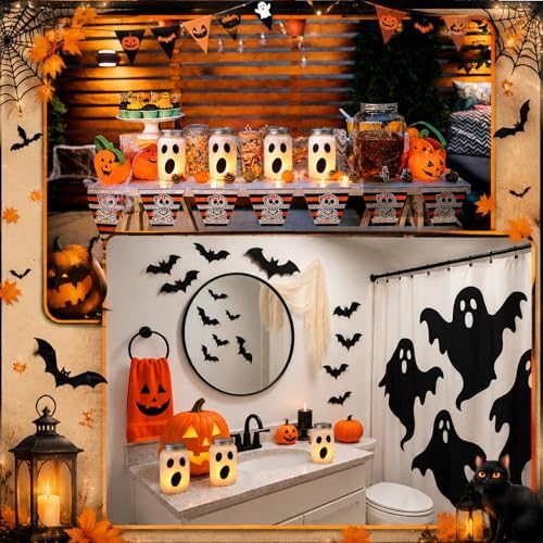 Qinyoung 12 Pcs Halloween Spooky Ghost Mason Jars Crafts with LED light - Image 6