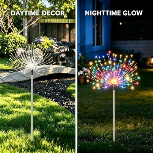 Solar Firework Garden Lights Outdoor, 4 Pack 240 LED Multicolor Solar Firefly Lights with 8 Modes, Waterproof Solar Garden Decorative Lights for Yard Patio Pathway Lawn Flowerbed Backyard Decor - Image 4