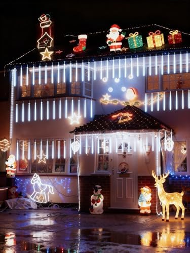 Christmas Lights Outdoor 20 Tubes White Meteor Shower Icicle Lights 480 LED - Image 2