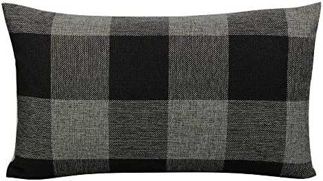 VAKADO 12x20 Inch Pack of 2 Farmhouse Retro Check Plaids Lumbar Throw Pillow Covers Decorative Rectangle Cushion Cases for Sofa Couch Car, Black Grey/Gray - Image 2