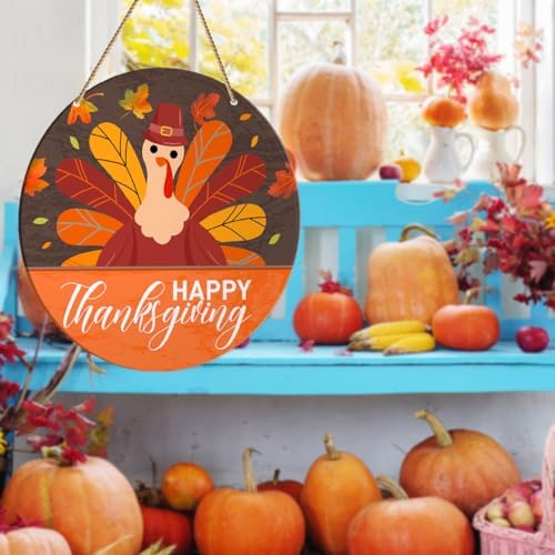 Happy Thanksgiving Door Sign, Thanksgiving Turkey Decorations for Home Office Front Door Porch Kitchen Farmhouse Fall Autumn Hanging Sign Wall Decor - Image 5