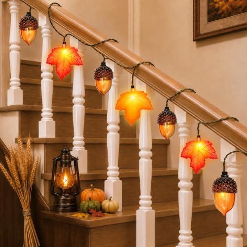 16.4FT 20 LED Fall Lights Battery Operated, Fall String Lights with 3D Acorns and 3D Maple Leaves LED Autumn Lights with Timer 8 Modes for Autumn Thanksgiving Indoor Outdoor Fall Decorations - Image 5