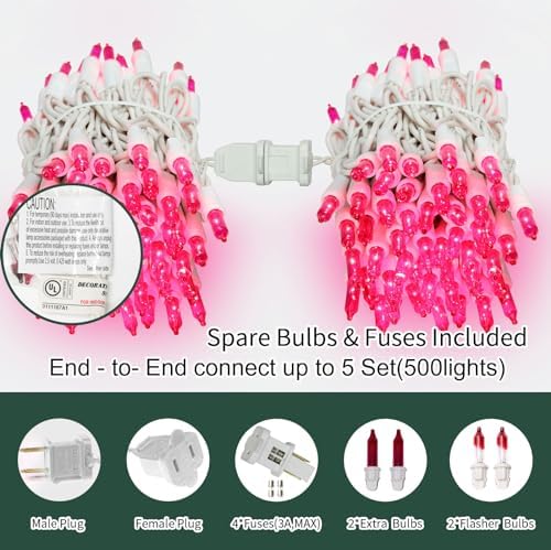 LAMPHOME Pink Christmas Lights Set 100 Count 19.6 Feet Incandescent Bulb Mini String Lights for Indoor Christmas Tree Garland Birthday Wedding Party Festival Decoration, White Wire - Image 2
