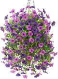 INQCMY Artificial Hanging Flowers with Basket for Spring Outdoor Decoration 3 Bunches of Silk Daisy Flower Uv Resistant for Garden Porch Patio Balcony Yard Decor (Purple1) by INQCMYPlantRack
