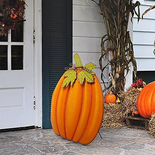 Glitzhome 37.5"H Fall Decorative Yard Signs with Stakes, Oversized Metal Pumpkin Garden Yard Stake for Home Lawn Yard Pathway Front Door Fall Harvest Thanksgiving Wall Hanging Decor - Image 2