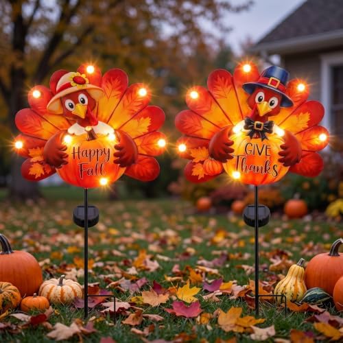 Lewondr 2PCS Thanksgiving Decorations Solar Fall Turkey Garden Stakes by Lewondr