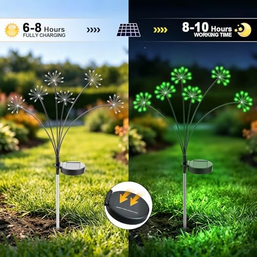 Solar Garden Lights Outdoor, Upgraded Solar Swaying Starburst Light Waterproof with 2 Modes, Solar Fairy Firework Lights for Yard Patio Pathway Flowerbed Balcony Garden Decoration (Green, 2 Pack) - Image 3