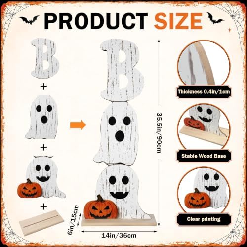 Pinkunn Halloween Boo Porch Sign Pumpkin Outdoor Ghost Sign for Front Porch - Image 2