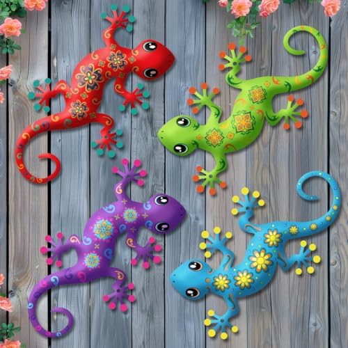 4 Pcs Metal Gecko Outdoor Wall Art Hanging Sculpture Decorations by Unknown
