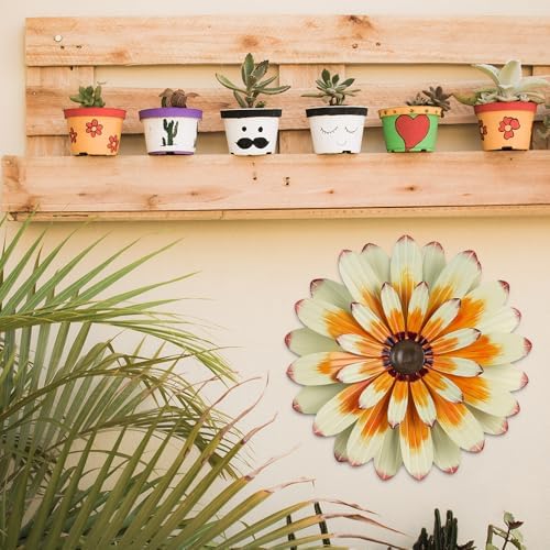 YEAHOME Metal Flower Wall Decor, 16" Wall Art Hanging Decorations for Home Bathroom, Bedroom, Living Room, Office, Boho Art, Indoor Outdoor Decorations Patio Garden Decor - Image 3