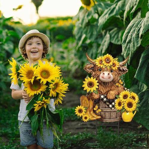 Amyhill Highland Cow Sunflower Metal Garden Stakes Yard Sign Decoration - Image 4