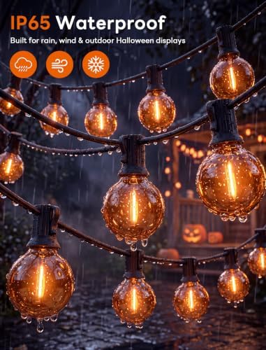 50FT G40 LED Halloween String Lights Outdoor, Orange Halloween Decorative Light with 27 LED Shatterproof Bulbs(2 Spare) Connectable Orange Outdoor Lights for Patio Balcony Backyard Pergola Decor - Image 4