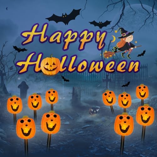 BRIGHTDECK Halloween Solar Pathway Lights Outdoor, LED Decor, Light Up Solar Stake Lights for Holiday, Halloween, Walkway, Sidewalk (Smile Pumpkin, 10-Pack) - Image 4