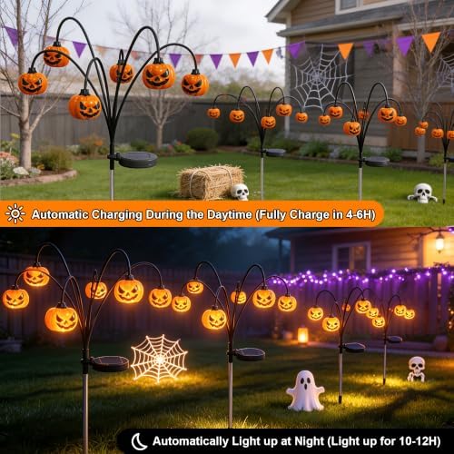 4 Pack Solar Halloween Lights Outdoor Decorations, Fall Pumpkin Lanterns - Image 3