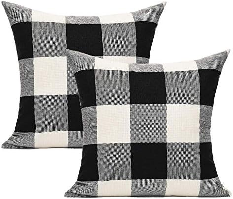 VAKADO 26x26 Set of 2 Black White Buffalo Plaids Decorative Throw Pillow Covers Outdoor Fall Farmhouse Retro Boho Square Cushion Cases Halloween Home Decor Classic Rustic Check for Porch Couch Patio by VAKADO