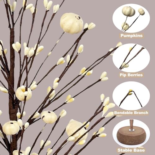 2 Pack Fall Artificial Tree 15'' with White Pumpkins & Berries Fall Decor - Image 3