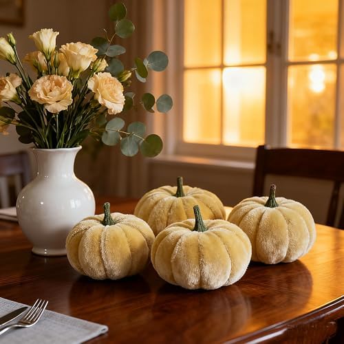 Fall Decor-Fall Decorations for Home 12pcs Halloween Artificial Pumpkins Fake Artificial Velvet Small Pumpkins for Harvest, Thanksgiving, Christmas Party Decoration (Gold) - Image 4