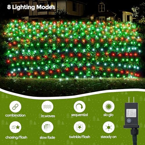 WBao F8 Big Bulbs Christmas Net Lights, 200LED 8.4ft x 5.2ft Christmas Bushes Lights with 8 Modes, Timer, End to End Connectable, Waterproof for Lawn, Bushes Outdoor Xmas Decorations, Red Green White - Image 4