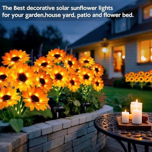 Solar Sunflower Lights Outdoor Garden Decor, 4 Pack Solar Flowers Lights with 18 Sunflowers, Waterproof Fall Decor Stake Decorative Light Auto ON/Off for Garden Yard Patio, Gift for Women - Image 5