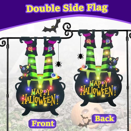Halloween Lighted Garden Flag, Witch Feet Yard Decor, 12x18 In - Image 3