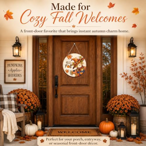 Fall Door Decor Wooden Scarecrow Hello Fall Sign for Front Door - Image 3
