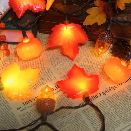 8.5Ft 10 LED Fall String Lights Plug in LED Autumn Lights String with Orange Yellow Maple Leaf Pumpkin and Acorn, Ideal for Home Mantel Courtyard Party Fall Harvest Decor & Thanksgiving Decorations - Image 2