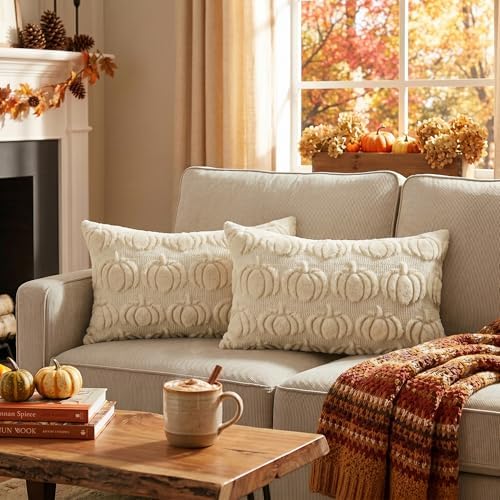AVOIN colorlife Beige Fall Pumpkin Throw Pillow Covers 12x20 Inch - Image 2