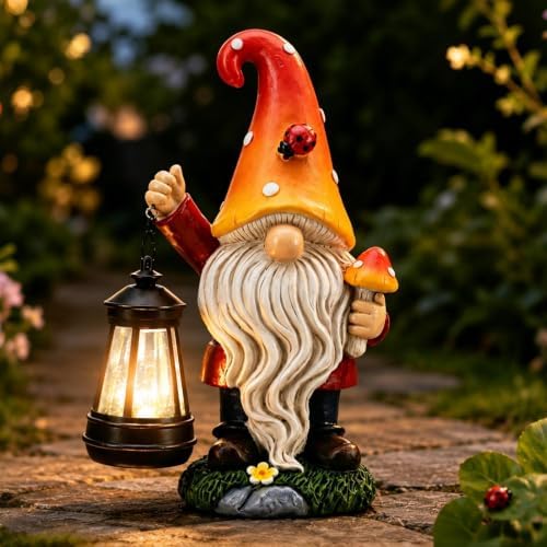 Solar Garden Gnome Statue : Mushroom Outdoor Lantern Decor by welcometoAcgarten