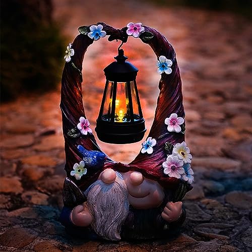 Joint Honglin Outdoor Garden Couple Gnome Statue with Hanging Lantern by JointHonglin
