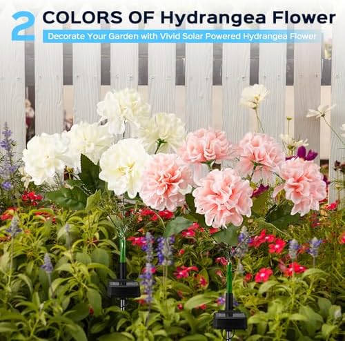 2 Pack Solar Garden Lights Outdoor, LED Colorful Waterproof Solar Powered Hydrangea Flowers Landscape Lights for Patio, Outside Yard, Pathway Decorative, Décor, Two Lighting Modes - Image 5