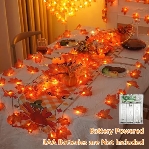 YEGUO 4 Packs Thanksgiving Decorations for Home, Fall Lights Battery Operated, Total 40ft 80 LED Lighted Fall Garland Maple Leaves for Thanksgiving Decor - Image 2