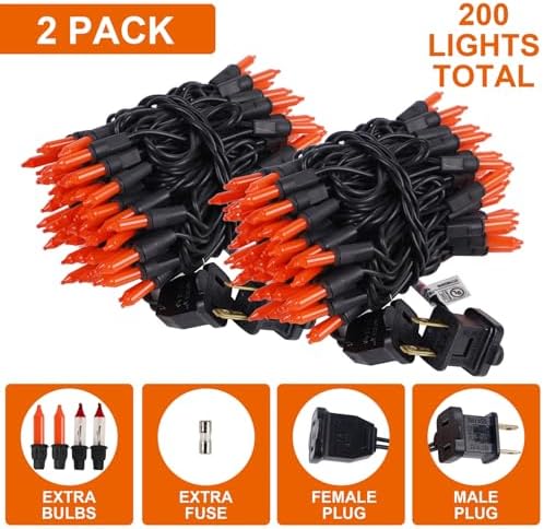 2 Pack Orange Halloween Lights, 100 Count, Incandescent Mini Halloween String Lights Outdoor, Black Wire Connectable Tree Light for Garland Christmas Thanksgiving Holiday Patio Home Decor - Image 5