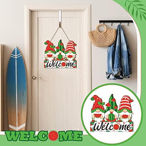 Summer Welcome Sign Wooden Watermelon Gnome Hanging Sign Holiday Door Sign with Ropes Hanging Decoration with Watermelon for Summer Front Door Porch Farmhouse Outdoor Home Decor (Watermelon Gnome) - Image 5
