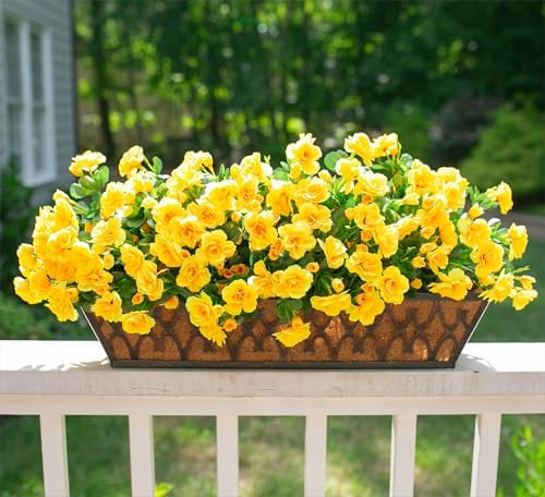 HyeFlora Artificial Fake Flowers Plants for Spring Outdoor Outside Decor, Faux Silk Yellow Camellia UV Resistant Realistic for Planter Front Door Porch Patio Balcony Decoration, 3 Large Bundles - Image 2