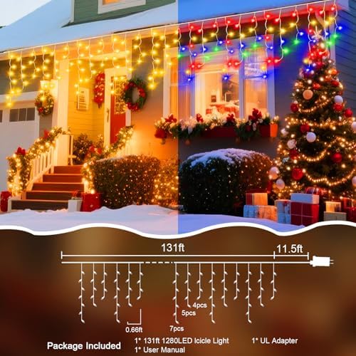 131 Ft String Lights for Outside, 1280 LED Christmas Lights Outdoor Plug in, Christmas String Lights with 11 Modes & Timer for Holiday, Party, Wedding, House, Patio, Outdoor Decorations - Image 2