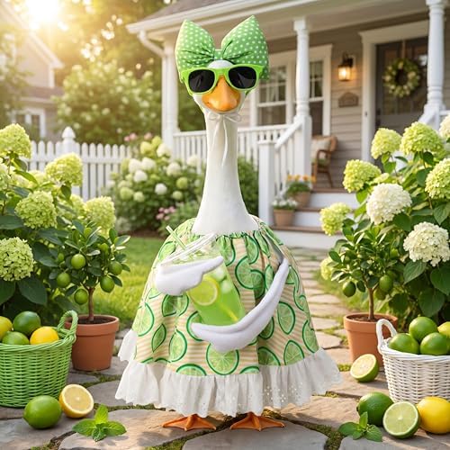 Abbylike Summer Lime Porch Goose Outfit Lemons Clothes Costume for 23'' Goose Dress with Green Bow Frame Glasses for Summer Garden Porch Statue Yard Pathway Decorations - Image 5