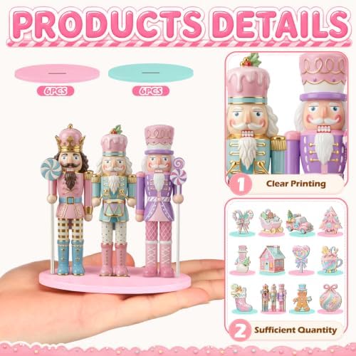 Leinuosen 12 Pcs Christmas Table Decoration Pastel Christmas Tiered Tray Decor Pink Wooden Gingerbread Candy Centerpieces Nutcracker Truck Snowman Signs for Xmas Gift Home Kitchen Coffee Bar Shelf - Image 3