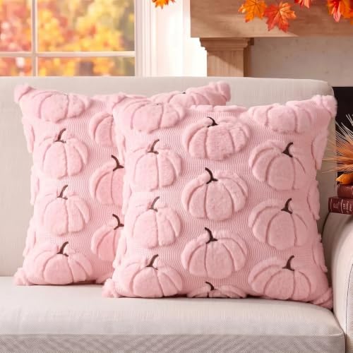Fall Pillow Covers Pumpkin Fall Decor 16x16 Set of 2 Pink by Unknown
