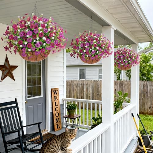 Ammyoo Artificial Mums Fake Flowers Basket for Outdoor Decor - Image 5