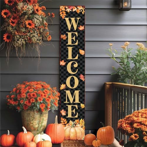 Welcome Sign Stand for Front Door, 47" Vertical Autumn Welcome Porch Sign Wall Hanging for Outdoor Patio Garden, Rustic Large Tall Porch Leaner Decor for Thanksgiving (Fall-Black, Fall-Black) by CPCDACSK