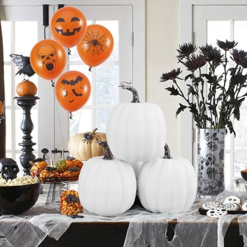 Artmag 6 Inch Large Artificial Pumpkins, 4PCS Big White Faux Foam Harvest Pumpkins for Fall Autumn Thanksgiving Seasonal Holiday Decor - Image 5