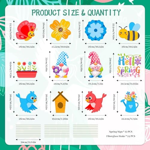 12 PCS Hello Spring Yard Signs with Stakes Spring Outdoor Lawn Flower Insect Garden Pastel Decorations (Hello Spring) - Image 2