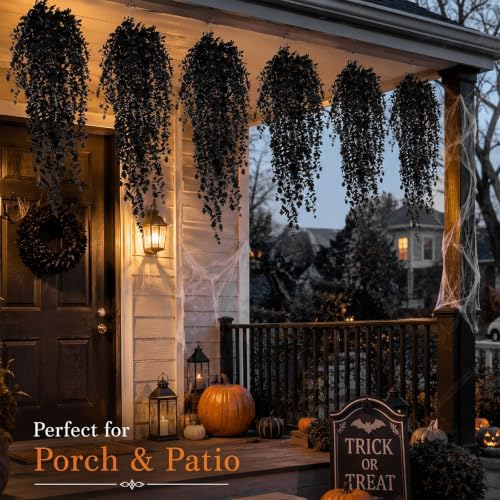 6 Pcs Halloween Artificial Hanging Flowers Outdoor, Black - Image 6
