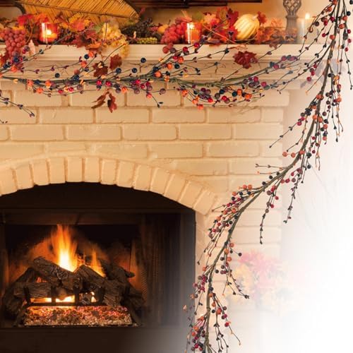4.2 FT Fall Berry Garland - Artificial Orange Stems and Autumn Vine for Mantel, Fireplace, Christmas Tree, Front Door, Thanksgiving Table Decor by Ruidazon