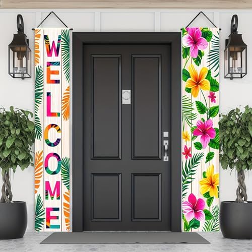 BlissYard Welcome Spring Summer Floral Porch Sign Flowers Banner Door Sign Decorations Hanging Door Banner Spring Summer Decorations for Front Door Indoor Outside Home Yard Porch Wall Decor - Image 4